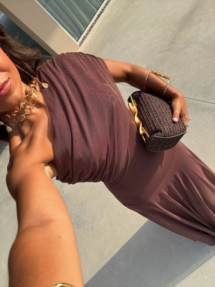 VICTORIA | OFF-SHOULDER PLEATED MAXI DRESS