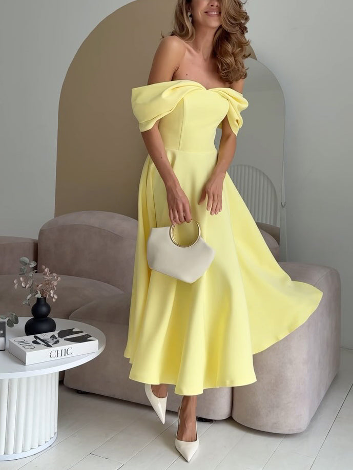 Candela | Abito lungo elegante con spalle scoperte e drappeggio