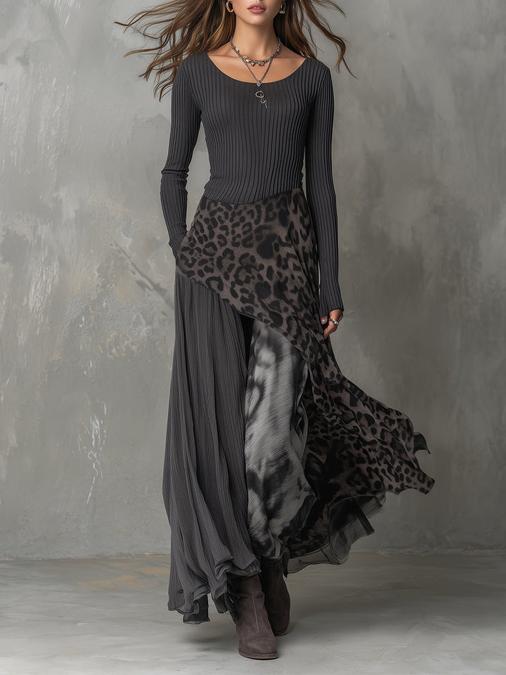 Martina | Abito lungo in stile bohemien con stampa leopardata