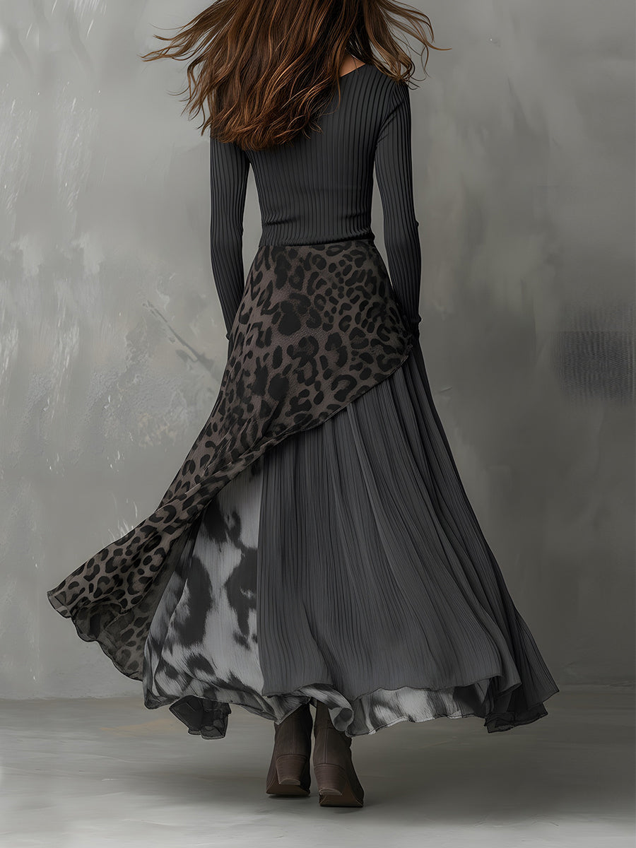 Martina | Abito lungo in stile bohemien con stampa leopardata