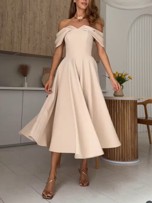 Candela | Abito lungo elegante con spalle scoperte e drappeggio