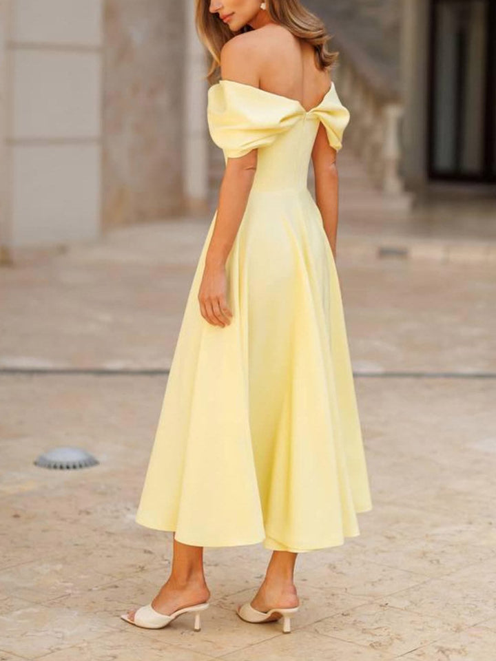 Candela | Abito lungo elegante con spalle scoperte e drappeggio