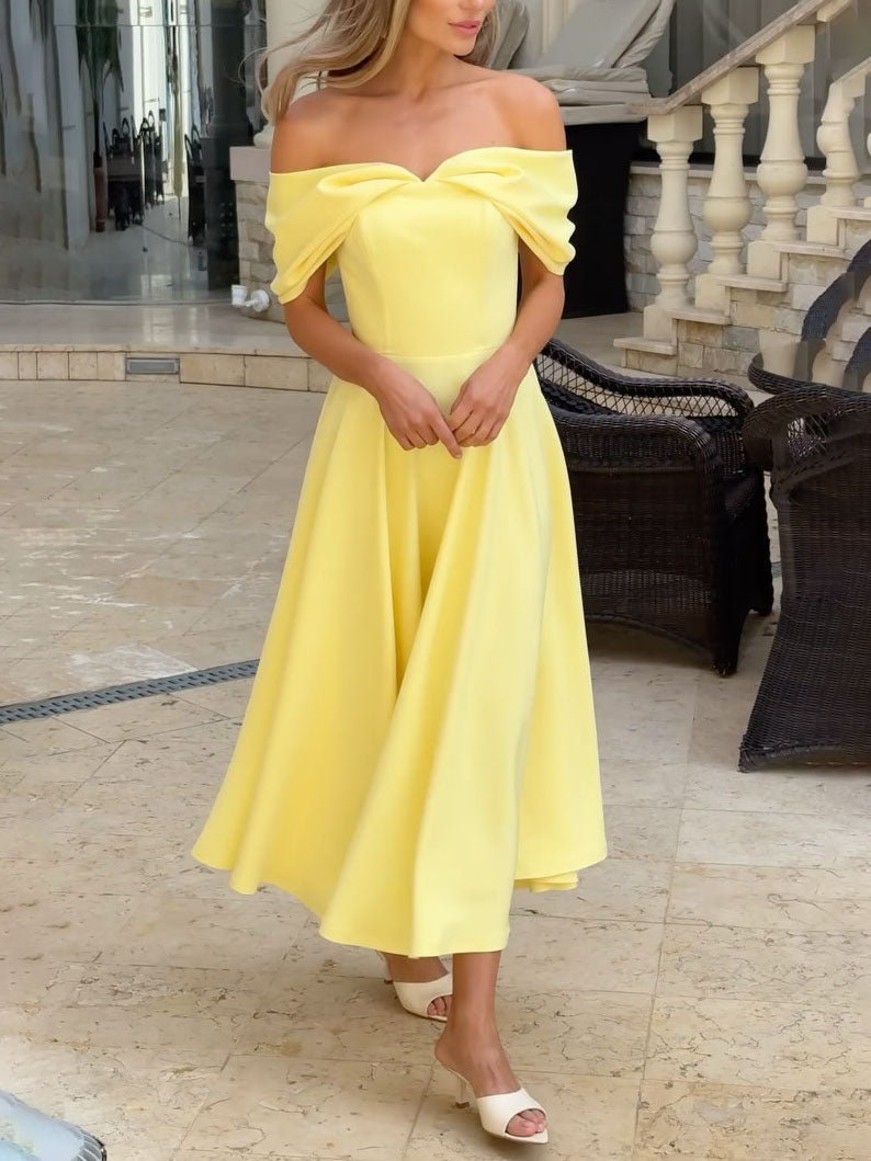 Candela | Abito lungo elegante con spalle scoperte e drappeggio