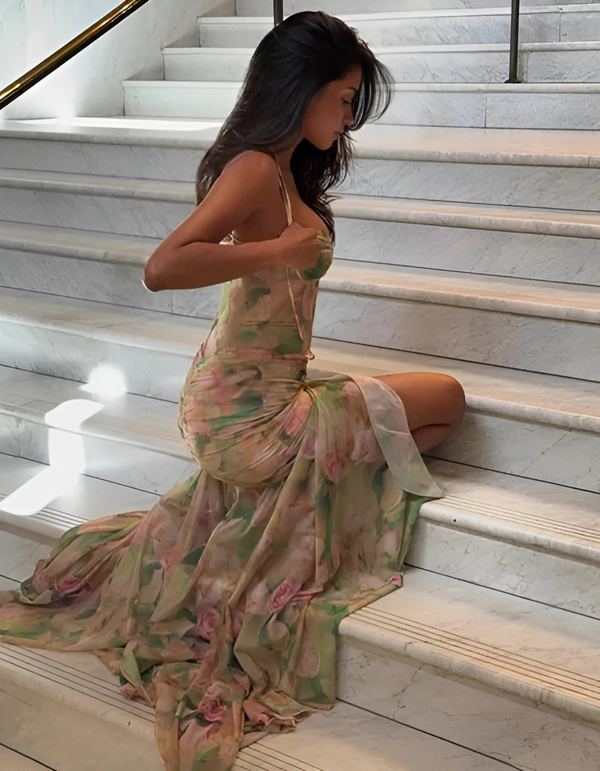 Fiorellina | Abito lungo a corsetto con stampa floreale romantica