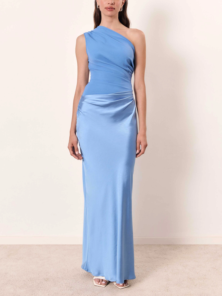 Laura | Abito lungo da sera elegante monospalla con pieghe