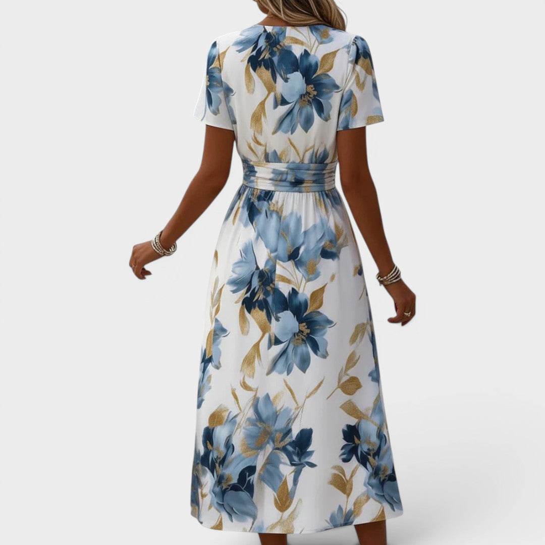 Elara | Vestito Midi a Vita Alta con Fantasia Floreale