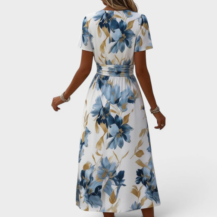 Elara | Vestito Midi a Vita Alta con Fantasia Floreale