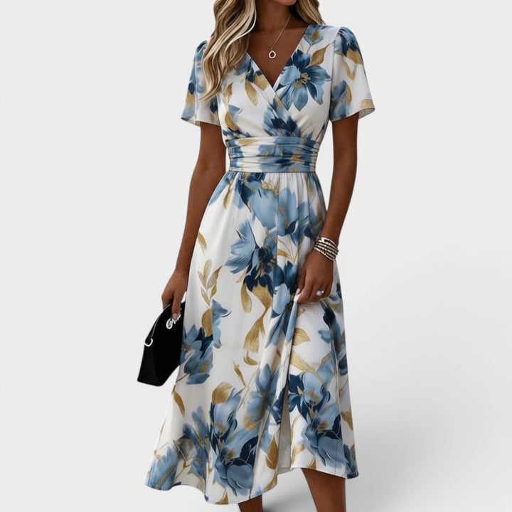Elara | Vestito Midi a Vita Alta con Fantasia Floreale