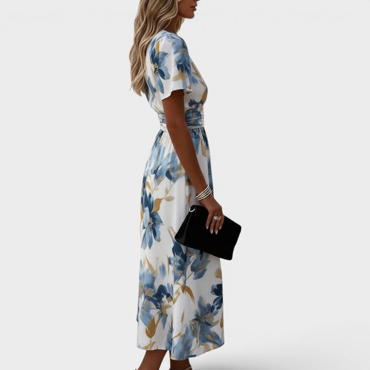 Elara | Vestito Midi a Vita Alta con Fantasia Floreale