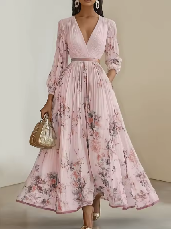 Nora - Elegant Light Blue Floral Maxi Dress