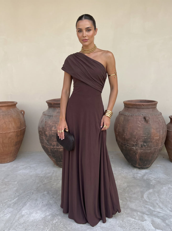 VICTORIA | OFF-SHOULDER PLEATED MAXI DRESS