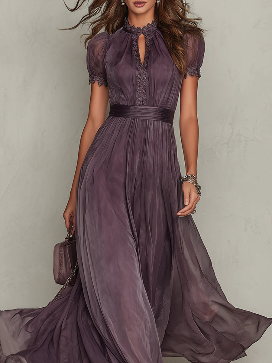 Flavia | Elegante Maxi Dress in Chiffon Viola con Keyhole