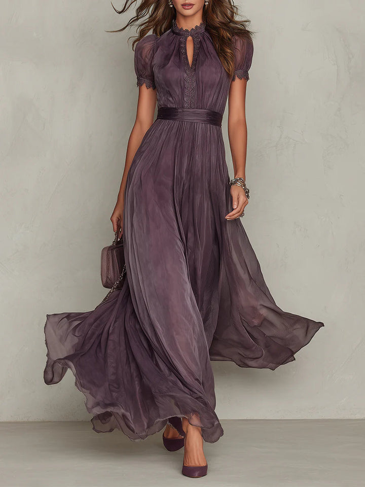 Flavia | Elegante Maxi Dress in Chiffon Viola con Keyhole