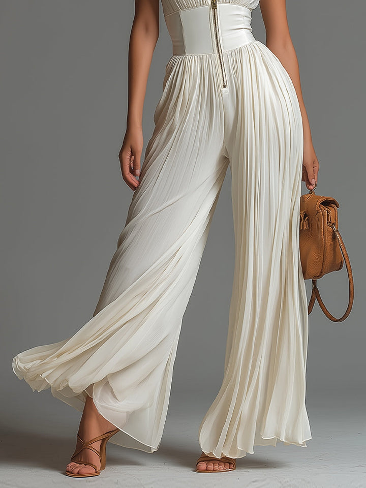 ESSENZIALE – Tuta in Chiffon Plissettato Bianca per Donne