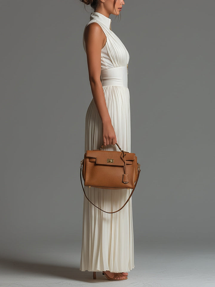 ESSENTIAL – White Pleated Chiffon Jumpsuit for Women