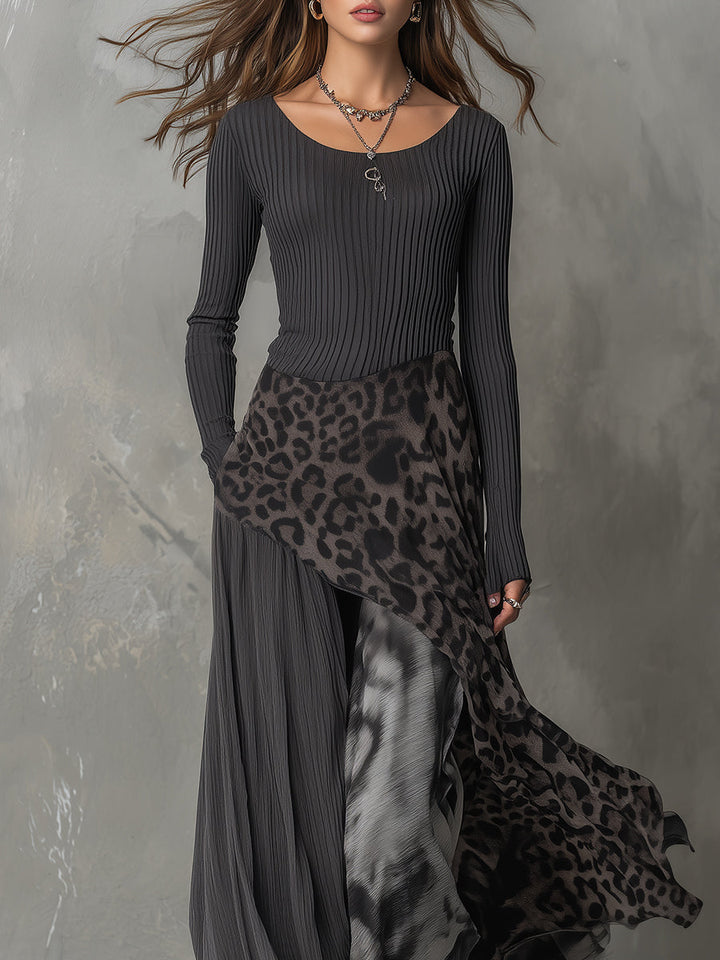 Martina | Abito lungo in stile bohemien con stampa leopardata