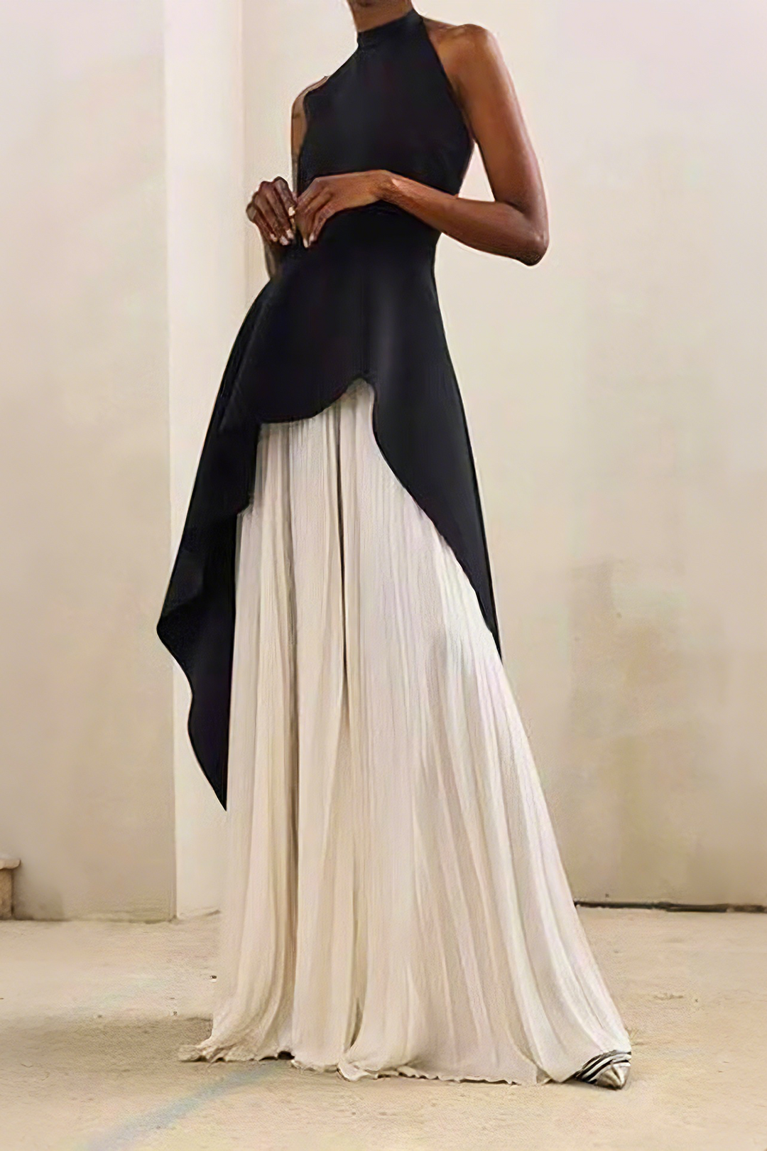 BANDAGE HIGH NECK PLEATED PEPLUM MAXI DRESS