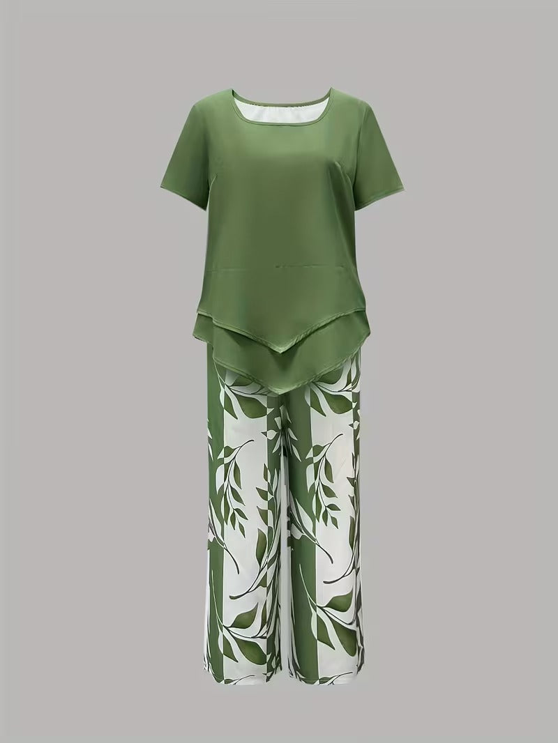 Arvessa™ | Casual Leaf Print Two Piece Set