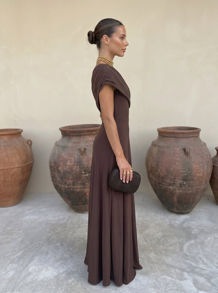 VICTORIA | OFF-SHOULDER PLEATED MAXI DRESS