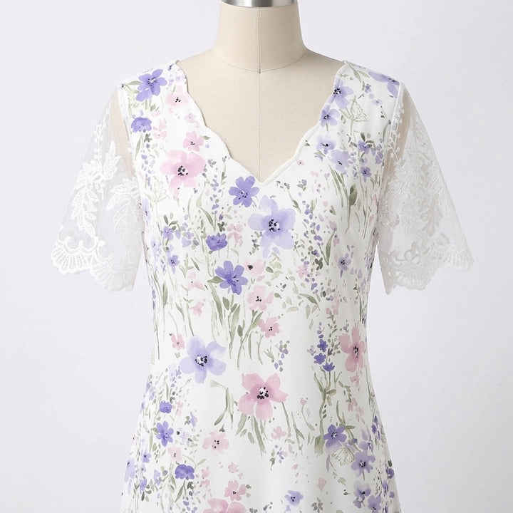 Eleanor™ | Lace Sleeve Floral Print Midi Dress