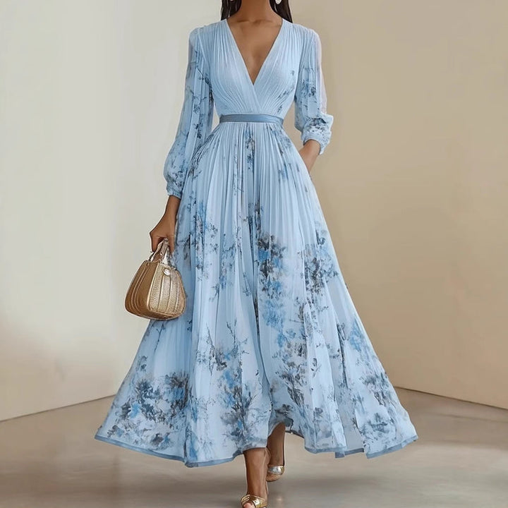 Nora - Elegant Light Blue Floral Maxi Dress