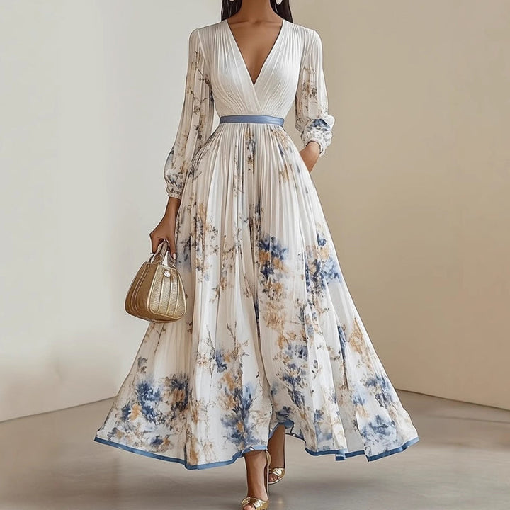 Nora - Elegant Light Blue Floral Maxi Dress